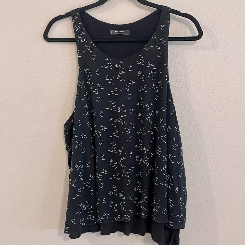 MNG BASICS Women’s Tank Top Large Black Animal Novelty Bird Print Whimsigoth